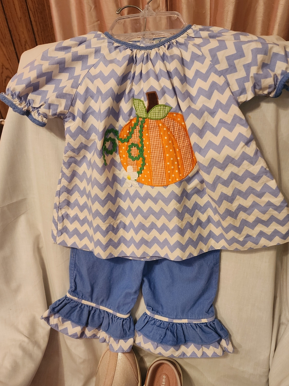 ZU Boutique Toddler Girl Pumpkin Chevron Ruffle Pant Set Fall Thanksgiving